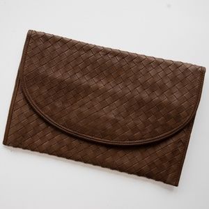 Bottega Veneta Intrecciato Brown Leather Envelop Clutch